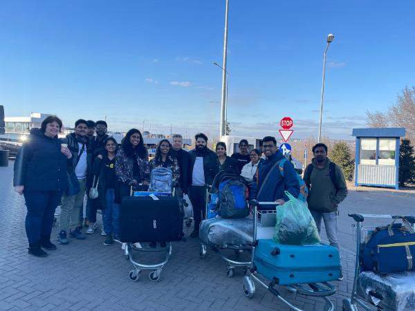 Students from India meeting Grigore Hincu at Chișinău International Airport, Moldova